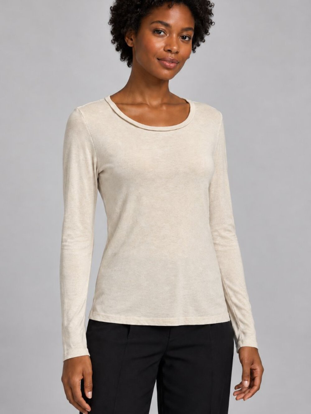 J.Crew Cream 100% Cotton Long Sleeve Tee Women's M Scoop Neck Minimalist